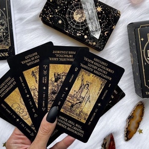 Tarot deck, for beginners, with keywords, black and gold tarot deck, Unique tarot deck, tarot bag, tarot deck, indie tarot, oracle deck