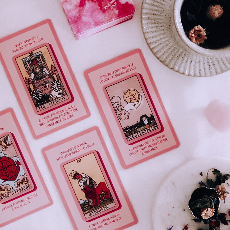 Pink tarot deck with keywords oracle cards 78 cards oracle Etsy