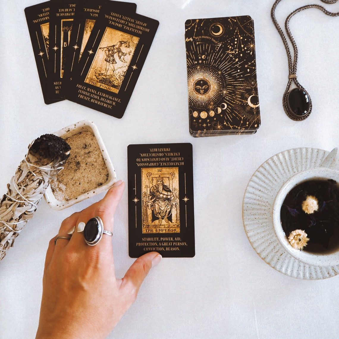 Tarot card Deck with keywords black and gold tarot deck Etsy