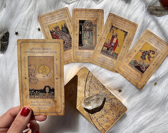 Tarot card Deck, for beginners, with keywords, with guidebook, antique design, indie tarot deck, unique tarot deck, tarot bag, tarot cards