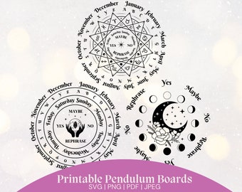 Pendulum board, printable pendulum board, divintation board, grimoire pages, dowsing board, round pendulum board, witchcraft, pendulums