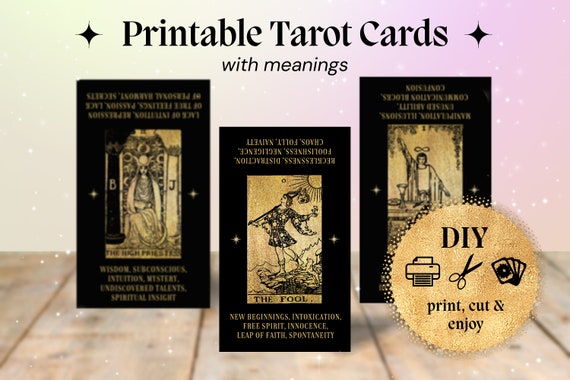 Printable tarot deck, tarot keywords, DIGITAL FILE, tarot cheat sheet, tarot deck, for beginners, DIY tarot cards, black and gold