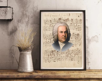 J.S. Bach Musik und Portrait | Druck zum Herunterladen | Druckbare Wandkunst | Posterdruck | Instant Wandkunst | Musikliebhaber