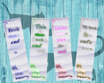 Druckbare Katze Zitate Lesezeichen | 4er Set | Digitale Lesezeichen | Buch Liebhaber Geschenke | Scrapbooking | Katzenliebhaber