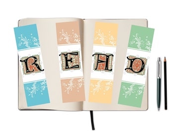 Vintage LÄS-bokmärken | Set om 4 | Digitala bokmärken | Presenter för bokälskare | Scrapbooking | Utskrivbara, direktnedladdning
