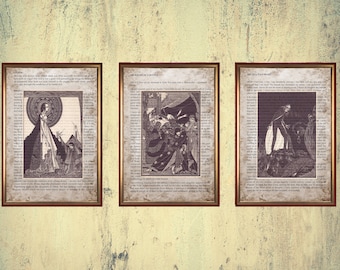 Edgar Allan Poe Set von 3 DIGITAL herunterladbare Drucke | Poe Texts & Harry Clarke Illustrationen | Druckbare Wandkunst | Poster-Drucke