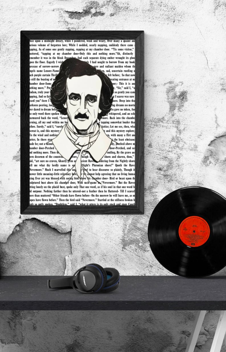 Edgar Allan Poe Downloadable Print With the Raven Text Printable Art ...