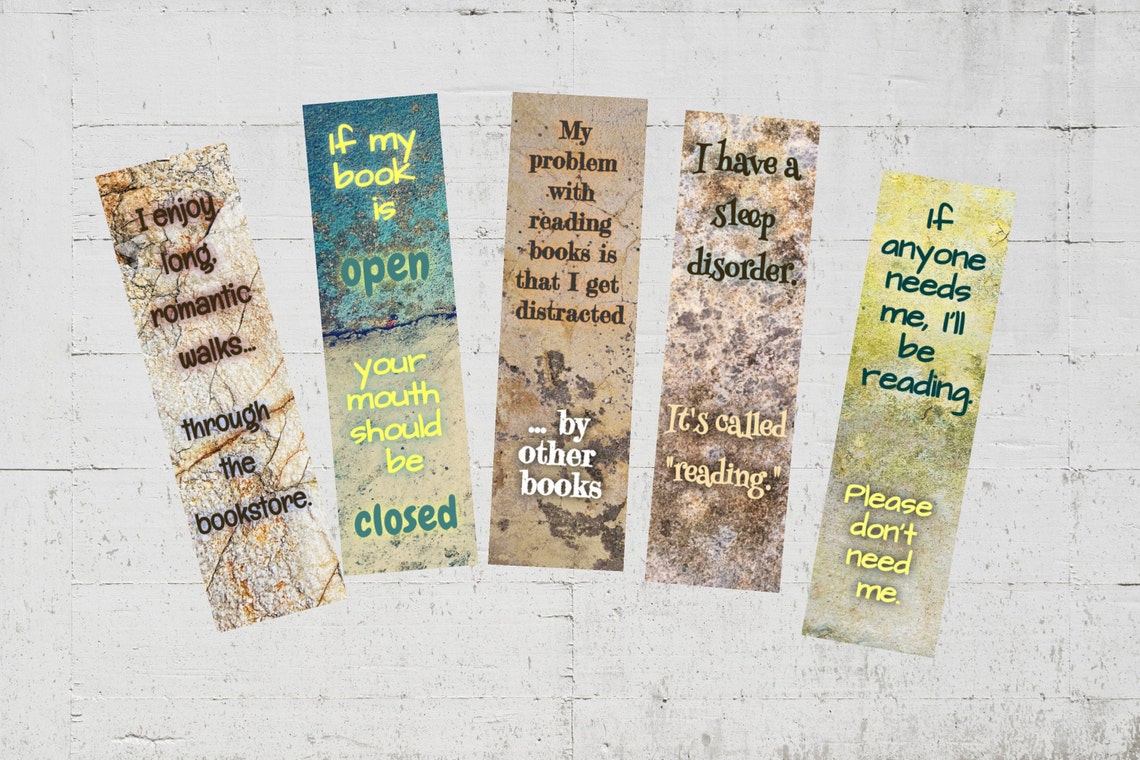 Printable Funny Bookmarks DIGITAL DOWNLOAD Set of 5 Etsy