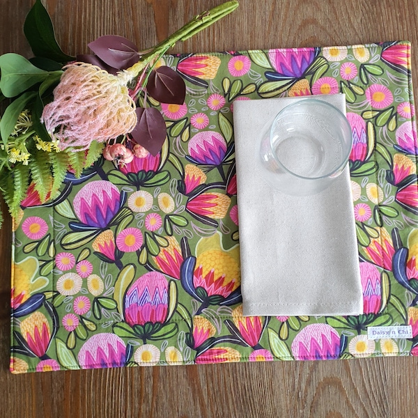 Sugar Bush Protea Placemats Australian Natives  Handmade Wild Flower Table Mats Floral Placemats