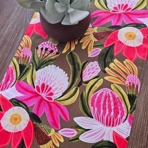 Botanical Table Runner: Australian Flora, Olive Cotton, Boho Style