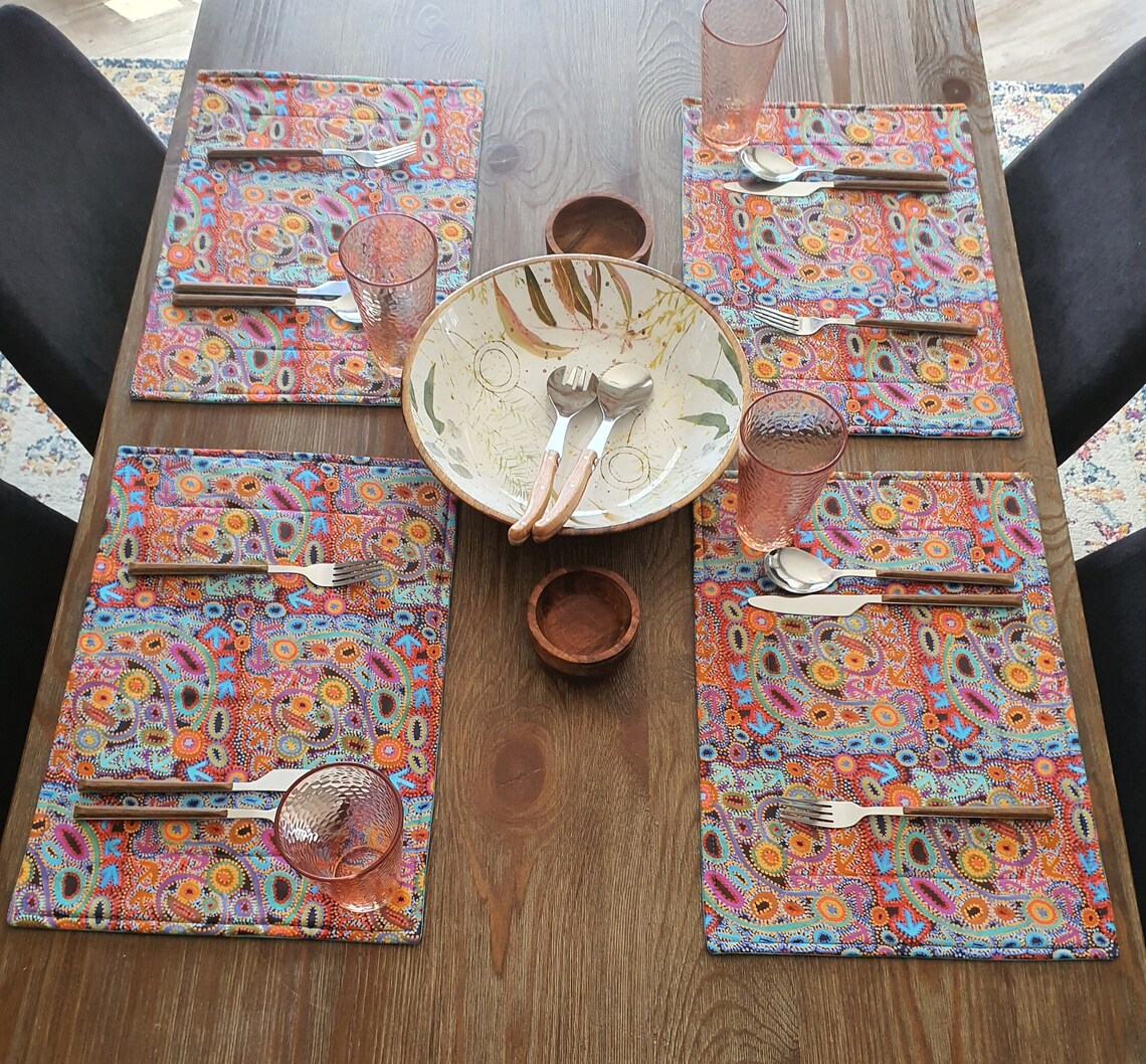 Indigenous Placemats Emu Dreaming Handmade in Australia Padded
