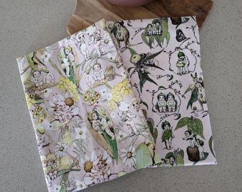 May Gibbs Tea Towels Handmade Cotton Linen Kitchen Decor Set of 2