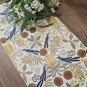 Cotton Canvas Table Runner  Floral & Birds Handmade Home Decor New House