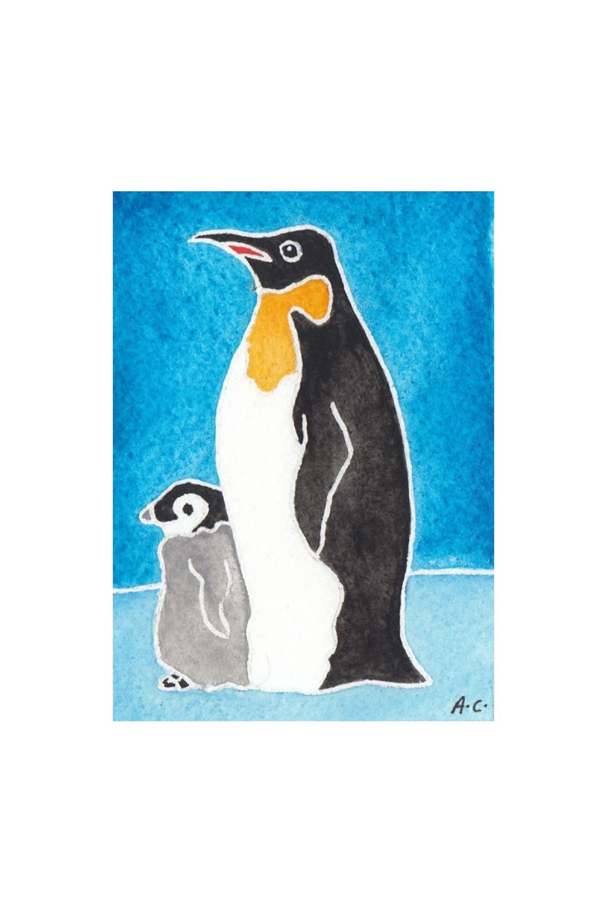 Pinguin Druck Pinguin Malerei bunte Pinguin Illustration | Etsy