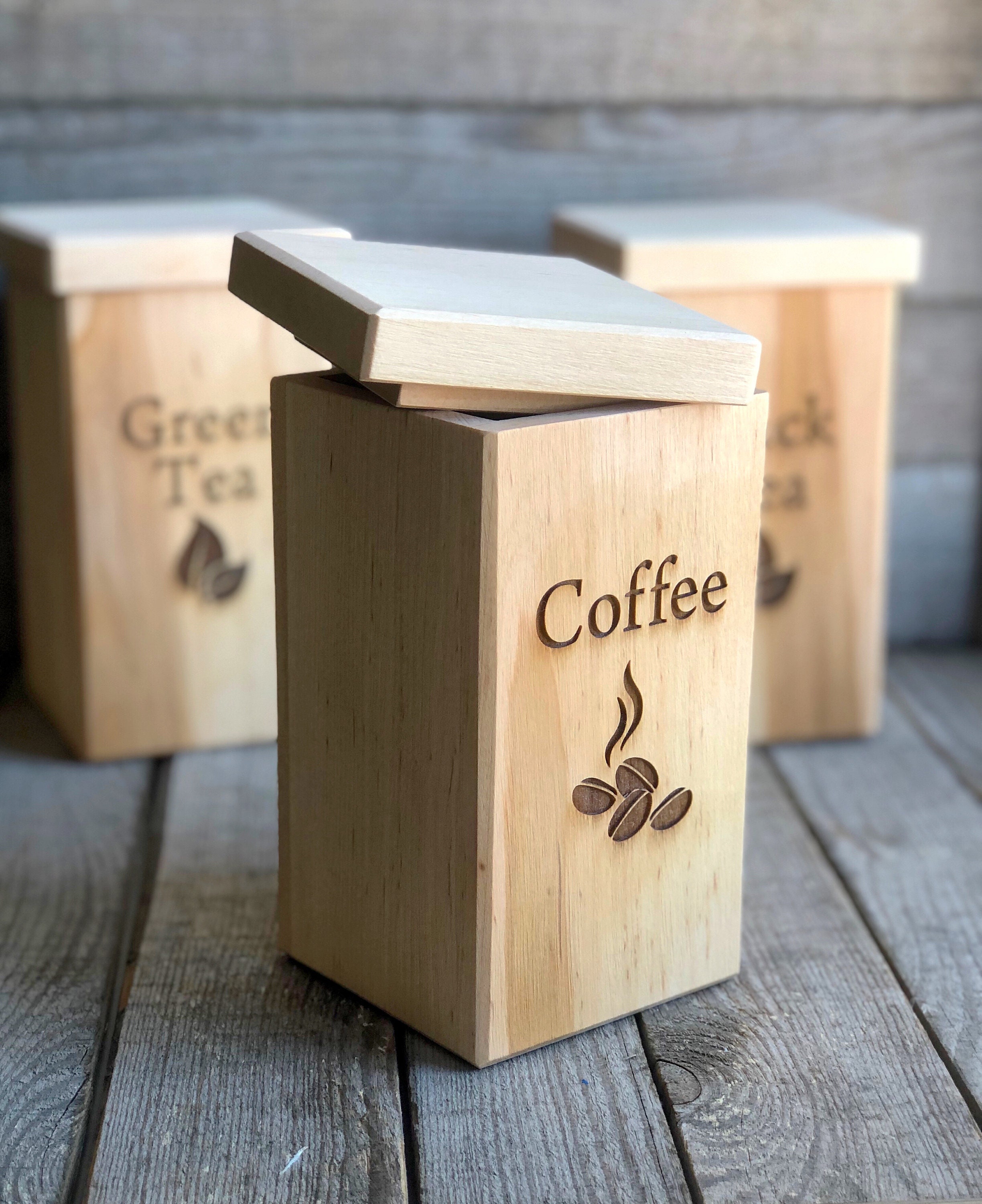 Ecofriendly tea and coffee boxes Set of wooden storage Etsy