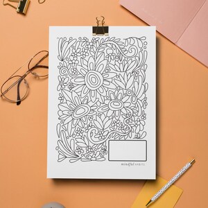 Coloring Flowers Habit Tracker: pianificatore di obiettivi di 365 giorni (PDF) immagine 5