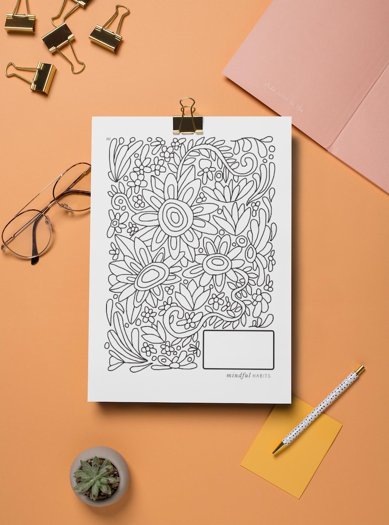 Coloring Flowers Habit Tracker: pianificatore di obiettivi di 365 giorni (PDF) immagine 5