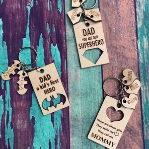 Father's Day Keychain/Personalized keychain/Superhero dad/mommy keychain/gift for mom and dad/wooden keychain