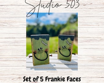 Frankenstein Face Wood Cutouts: DIY Halloween Decor - Set of 5