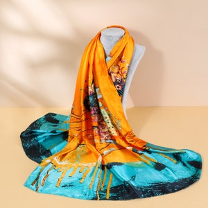 100% Silk Scarf Peacock print vibrant colour Luxury Scarf | Wedding Scarf | Women’s Hijab | Head Wrap | Hair Wrap