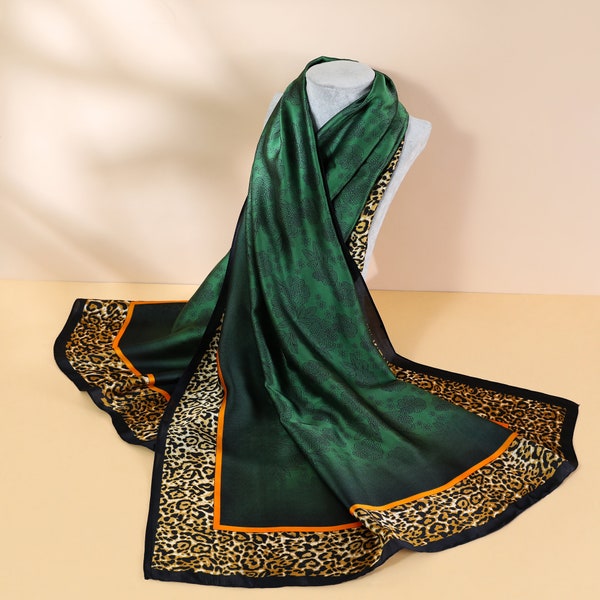 Green print vibrant colour 100% Silk Scarf| Luxury Scarf | Women’s Hijab | Head Hair Wrap | Vibrant colour