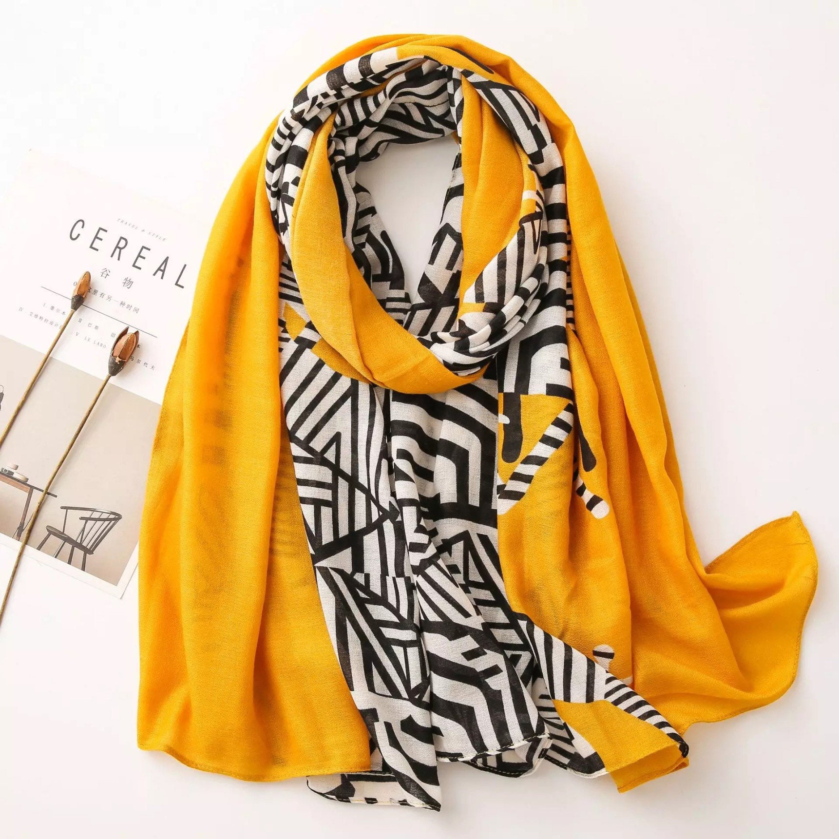 100 Silk Scarf Mustard Yellow Scarf Zebra Design Silk Scarf Etsy UK
