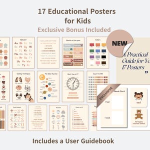 Boho Educational Posters Set + Guidebook + Feelings & Needs Chart for Kids Learning (Digital Download PDF)
