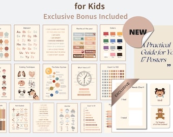 Boho Educational Posters Set + Guidebook + Feelings & Needs Chart for Kids Learning (Digital Download PDF)