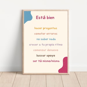 Póster de afirmación positiva en español para niños españoles, póster motivacional, arte mural de afirmación, decoración de la sala de juegos, decoración del aula.