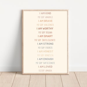 Bilingual Spanish Classroom Decor, Positive Affirmation Poster For Toddler, Preschool, kids , Motivational Poster.