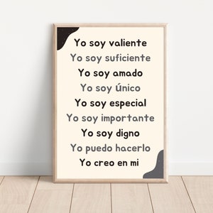 Yo Soy Spanish Affirmations ,Classroom Decor for Spanish Child, Positive Affirmation Poster, Motivational Poster,Spanish Wall Art.