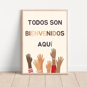 Spanish Classroom Decor, All Are Welcome Here, Diversity Printable Art, Spanish Classroom Posters,Welcome Door Sign.