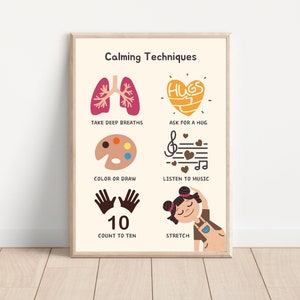 Calming Techniques Chart Poster, Calming Corner for Preschool, Nursery and Classroom, Calming Skills, Emotion and Feelings Poster.
