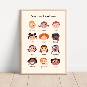 Póster de emociones, póster de sentimientos imprimible, todos los sentimientos son bienvenidos aquí.