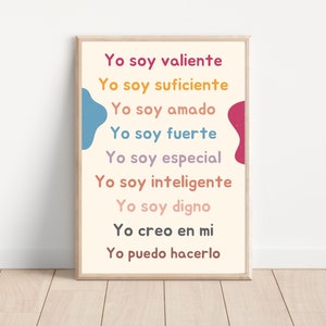 Decoración de aula en español, póster de afirmación positiva para niños pequeños, preescolares, niños, póster motivacional.
