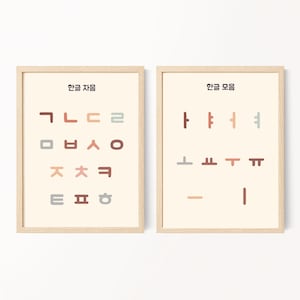2er-Set koreanisches Alphabet Poster, koreanisches Raumdekor, koreanische Studie, koreanische Sprache, koreanischer Lerndruck.