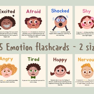 Emotion Feelings Prints Flashcards for Preschool Printable Flashcards, Emotion Flashcards for Children of Color.