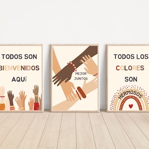 Spanish Classroom Decor for Spanish Teachers,Digital Print Set Spanish, Diversity Inclusive Art Set for Kids, Printable Inclusive Poster.
