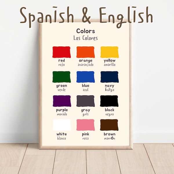 Spanish Colors Posters, Color Names, Bilingual Color Poster, The Word Colors in Spanish, For Colorful Classroom Decor, Homeschool Prints.