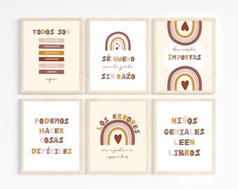 Pósteres para el aula de español, decoración inspiradora de estilo bohemio (descarga digital)