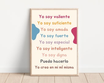 Spanish Classroom Decor, Positive Affirmation Poster For Toddler, Preschool, kids , Motivational Poster.