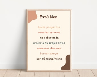 Póster con mensajes de afirmación estilo boho español, decoración para la sala de juegos infantiles (descarga digital)
