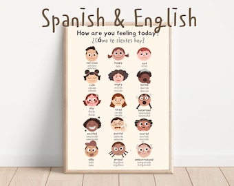 Bilingual Spanish English Feelings Chart Poster (Digital Download)