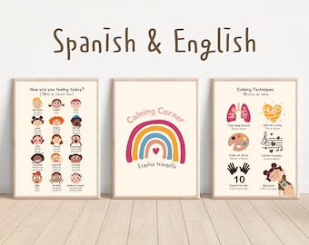 Bilingual Emotion Posters, Calming Corner Decor (Digital Download)