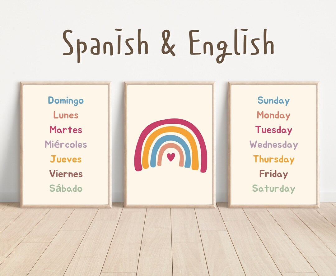 Muted Bilingual Spanish Days of the Week Nursery Decor Etsy