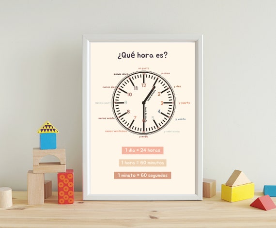 Telling Time Spanish Clock Poster for Kidseducational 