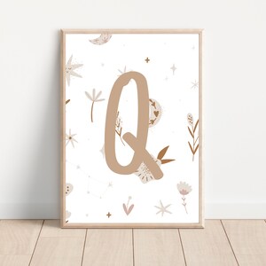 Impresión de monograma bohemio con la letra Q, inicial Q personalizada, arte de monograma bohemio personalizado, decoración de pared para dormitorio, descarga digital