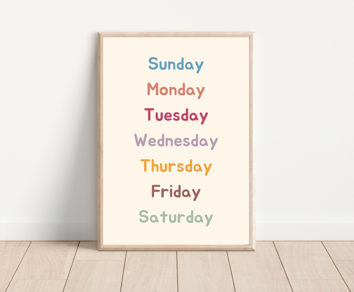 Muted Bilingual Spanish Days of the Week Nursery Decor Etsy