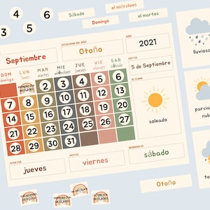 Calendario en español editable para el círculo matutino, calendario imprimible para el aula, decoración para el aula de español para maestros y niños.