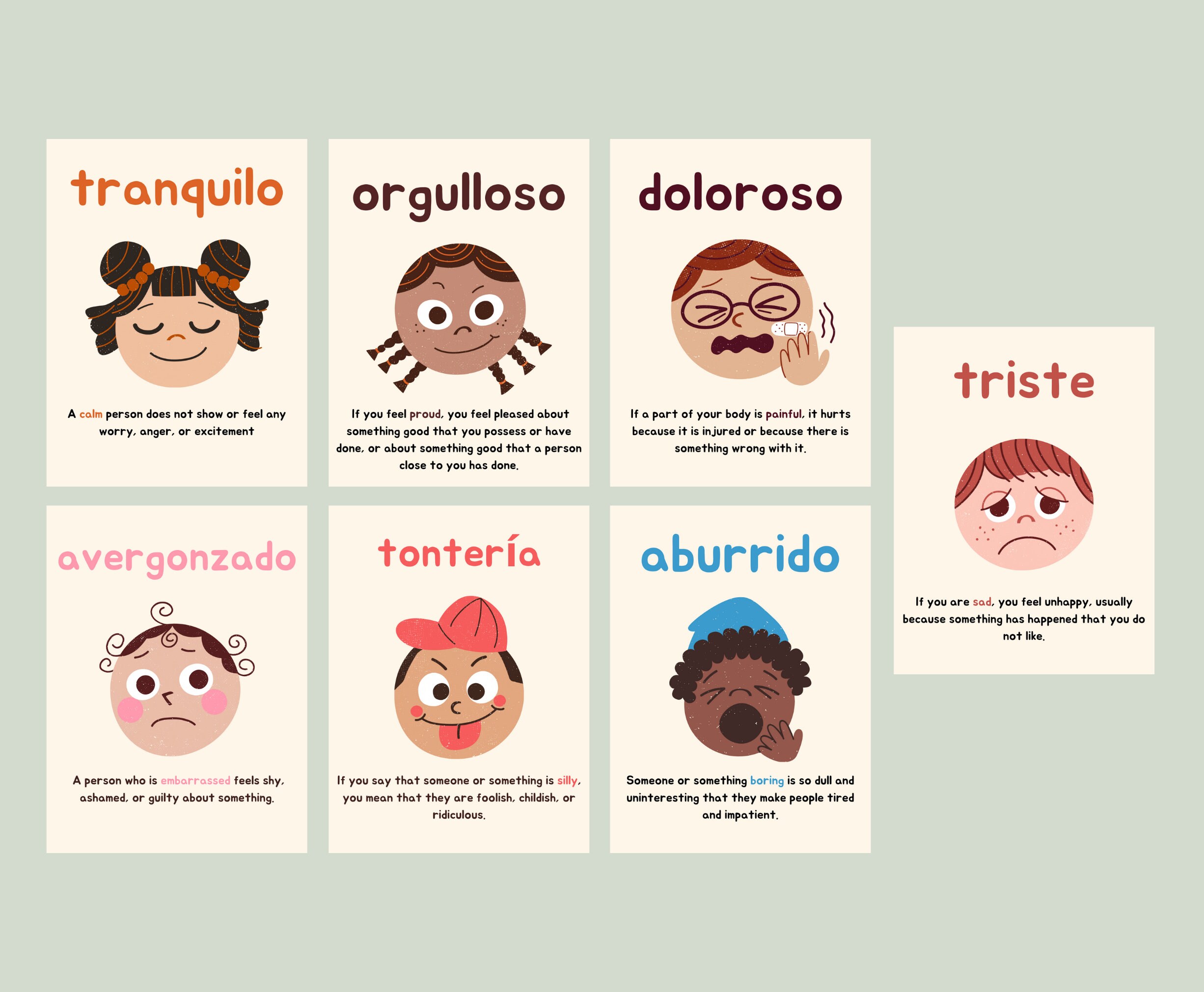 Emotion Feelings Flashcards for Bilingual Spanish Preschool Etsy